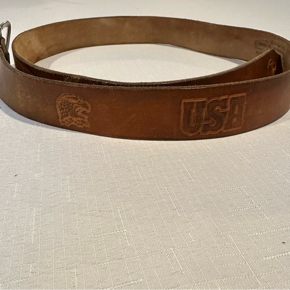 Cobblestone Leather USA Embossed Eagle Flag Belt Genuine Leather Size 37–43